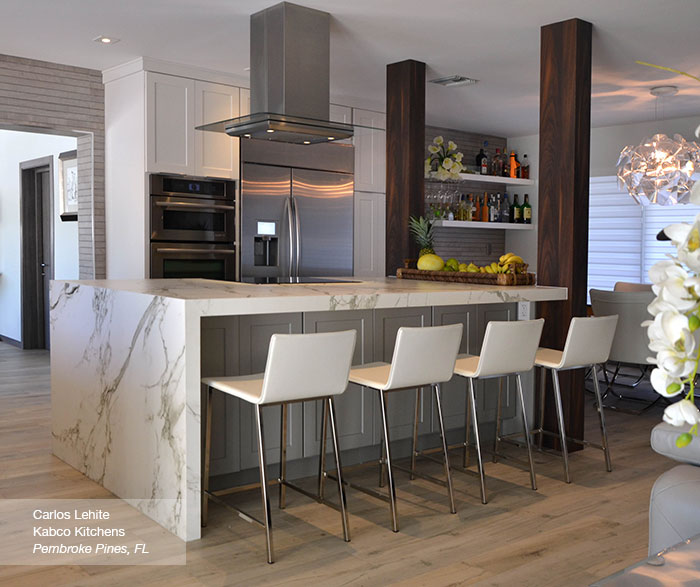 Gray kitchen white shop cabinets