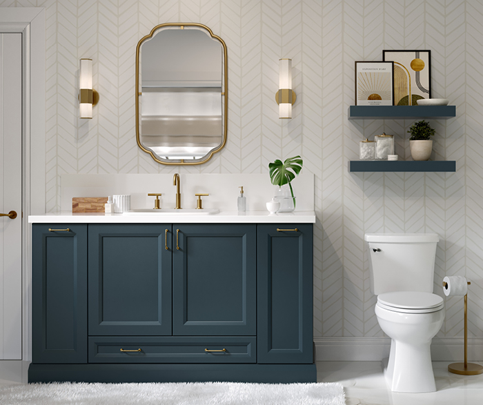 Blue Bathroom Vanity with Gold Hardware MasterBrand