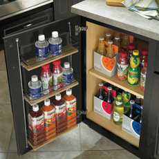 Base easy access storage cabinet with door open to show interior storage