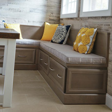 Window seat comprised of drawer base cabinets