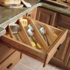 Cabinet drawer with Cooking Utensil Divider installed