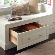 Furniture drawer cabinet used as a window seat