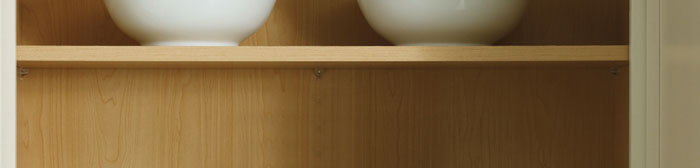 Close up of the inside of a cabinet with shelving