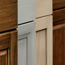 Close up of custom cabinet doors in varied finishes