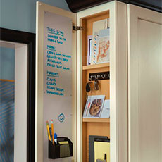 Our home office cabinetry storage includes file drawers, message cabinets, and more organization solutions.