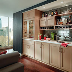 Use MasterBrand cabinets to create a built-in bar cabinetry that showcases your wine collection.