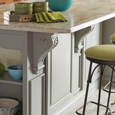 Close up of a kitchen island with corbels