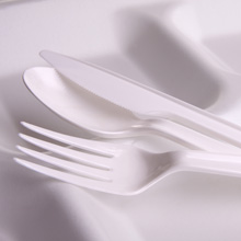 Plastic cutlery on a paper plate
