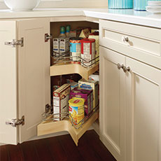 Lazy susan cabinet interior for a kitchen remodeling project