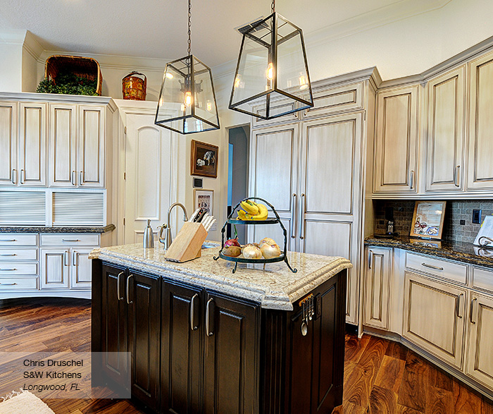 White cabinets and black island deals