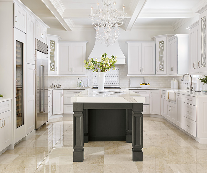 White kitchen cabinets discount with dark island