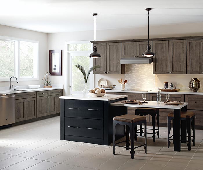 Herra laminate kitchen cabinets in Elk with a Prestley Black island