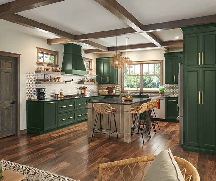 Casual Deep Green and Brown Kitchen Cabinets
