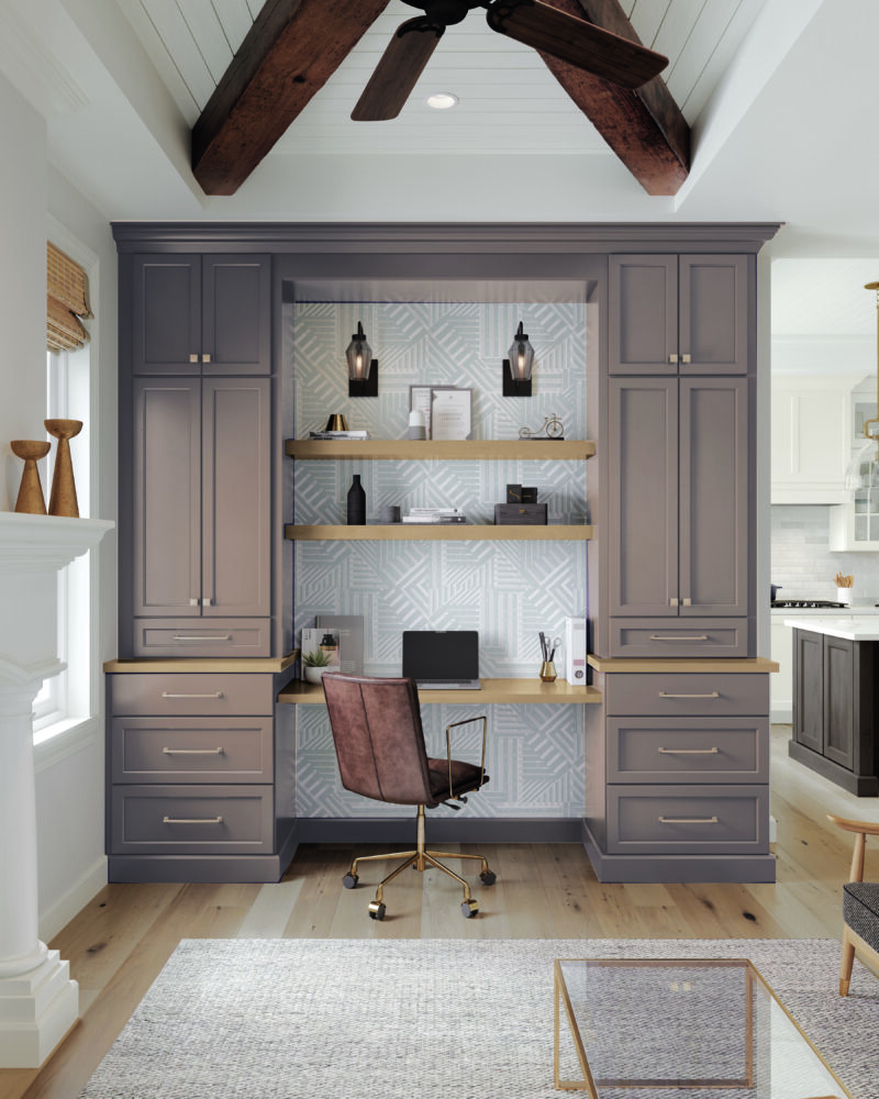 Home office designed with Redend Point SW908, Sherwin-Williams color of the year.