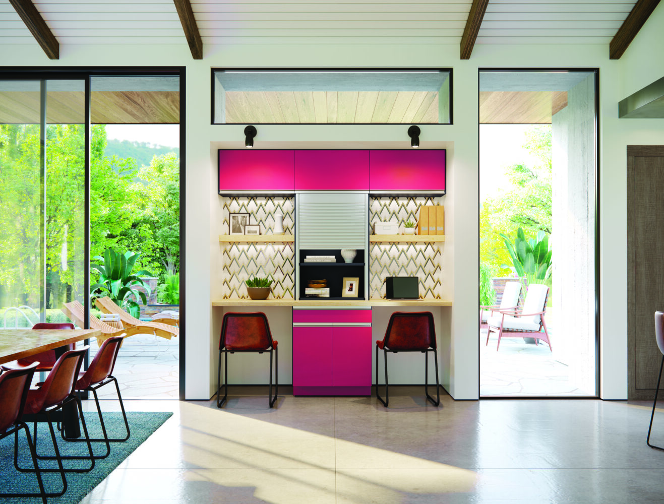 Viva Magenta accent in a modern kitchen