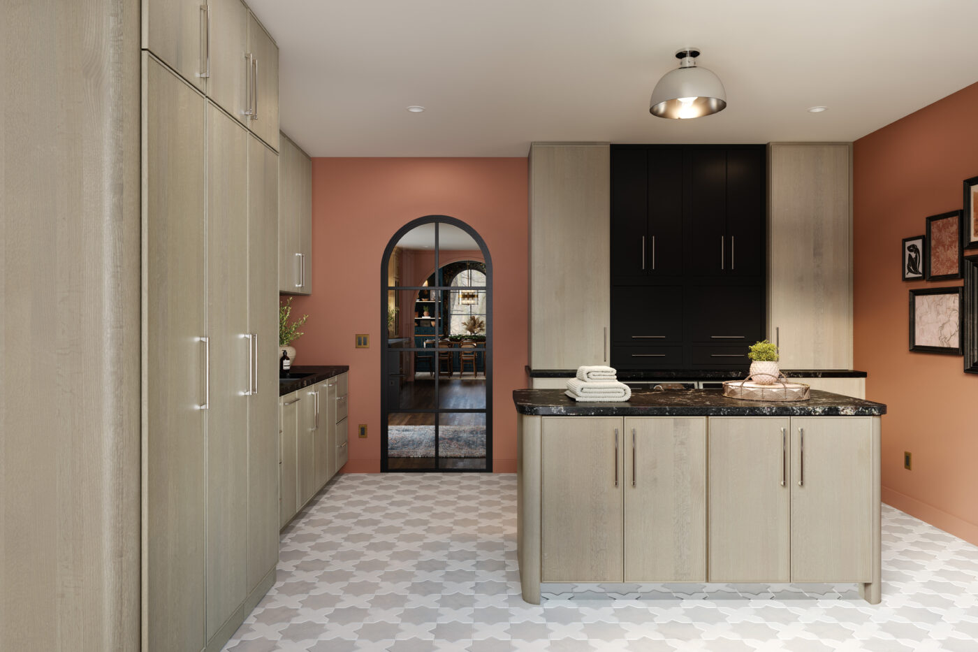 Laundry room is shown in Rockwell Quartersawn White Oak Whisper 