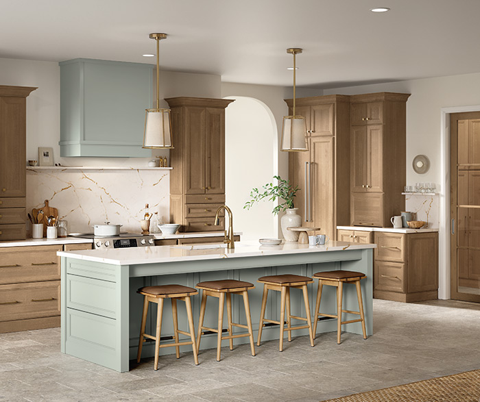 Warm Wood Kitchen with Light Blue Accents