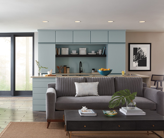 Contemporary Soft Blue Kitchen Cabinets