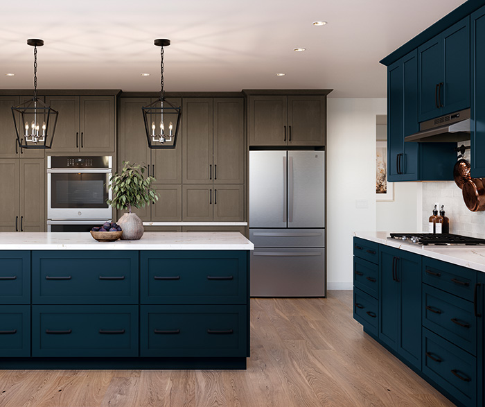 Jamestown Brown and Navy Blue Contemporary Kitchen Cabinets