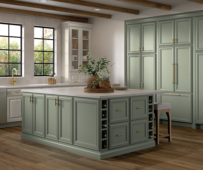 Nora Cherry Dunes and Painted Sawgrass Kitchen Cabinets