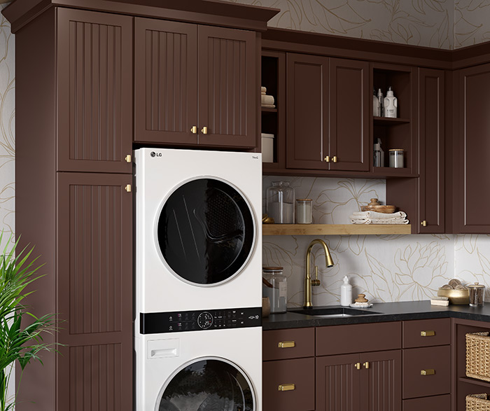 Elevate Your Home with a Sophisticated Dark Brown Office and Laundry Room