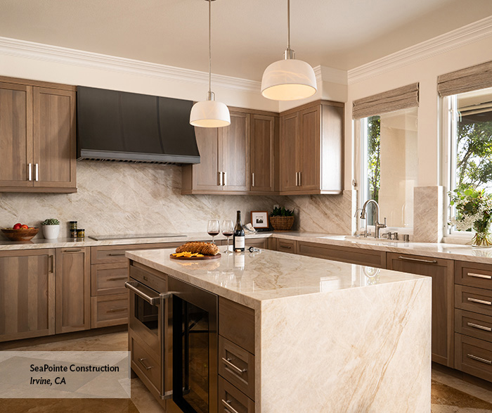 Pecan Kitchen Cabinets with Kitchen Storage