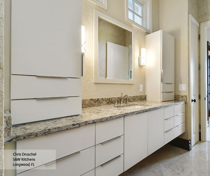 Modern Bathroom with Slab Cabinet Doors