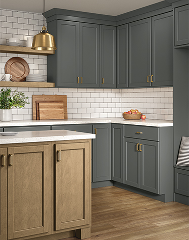 Thomasville - Casual Deep Green and Brown Kitchen Cabinets
