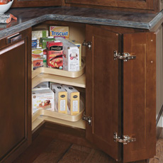 Corner base cabinet with lazy susan installed