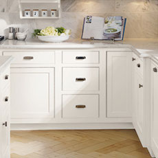 White inset cabinetry in a kitchen